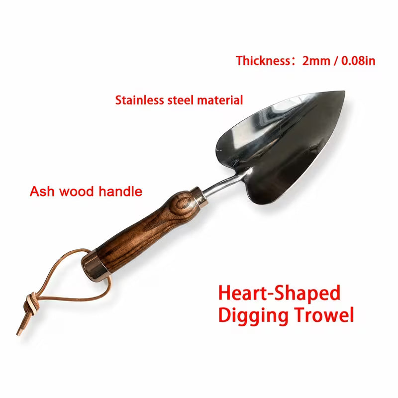1pc Heavy-Duty Stainless Steel Garden Spade, Heart-Shaped Blade, White Ash Wooden Handle, Corrosion-Resistant