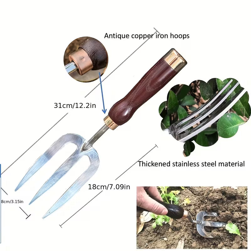 4pcs Heavy-Duty Stainless Steel Garden Tool Set, Ergonomic Ash Wood Handle, Digging, Planting & Transplanting