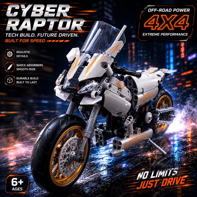 Tech Motorcycle Building Blocks, DIY Model Kit with Steering