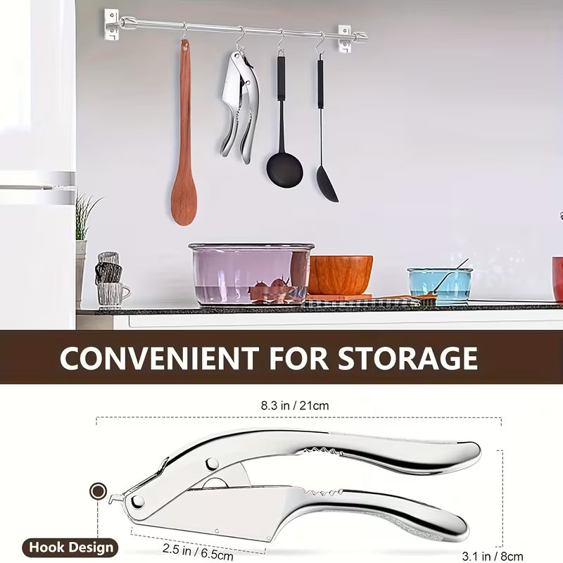Multifunctional Stainless Steel Garlic Press, Easy to Crush, Slice & Mince Garlic, Walnut Opener