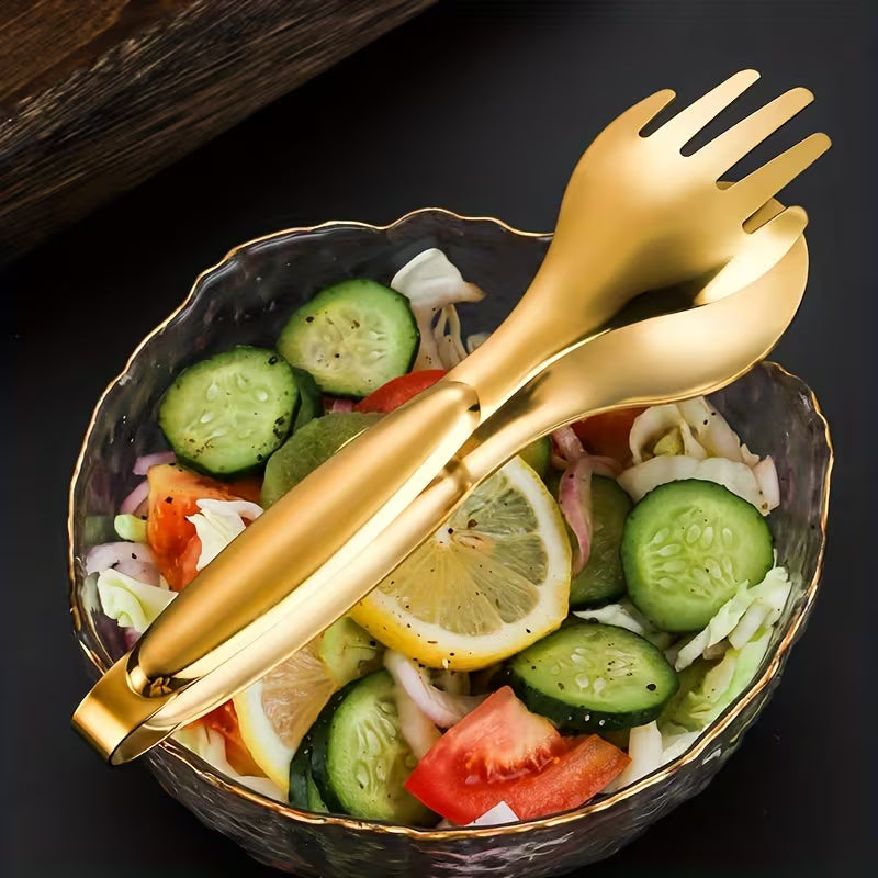 Elegant Gold-Plated Stainless Steel Serving Tongs - Perfect for Salads, Bread, & Buffets - Durable Kitchen Accessories
