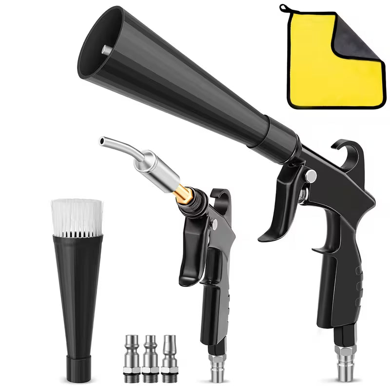 Car Detailing Tools, High Pressure Blow Gun, Interior Dryer Air Blow Gun with Car Washdi Towel Adtions, Universal EU US JP Connector,