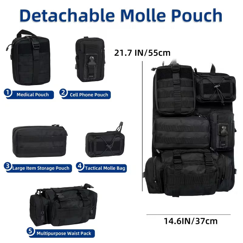 6pcs Car Seat Backrest Storage Bag, Upgraded Car Panel Organizer, Detachable MOLLE Hanging Bag,