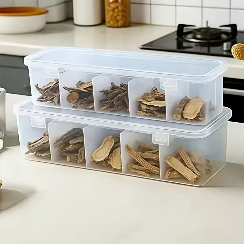 Five-Compartment Multi-Size Storage Containers - Stackable Reusable Spice, Snack & Grain Organizer