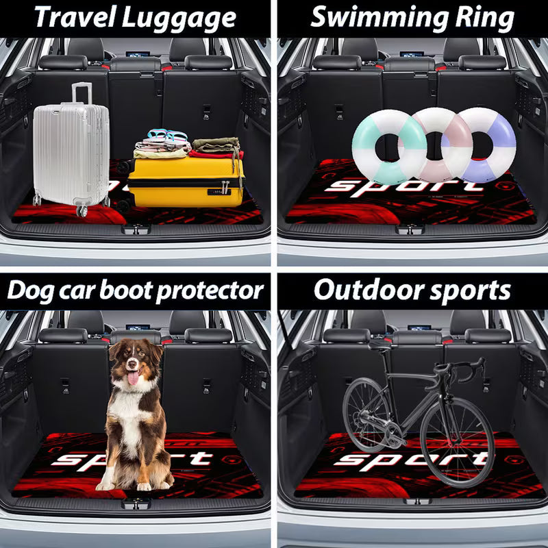 1pc Red Black Sci-Fi Athletic Letter Print Car Trunk Mat, Durable Interior Protection Floor Liner