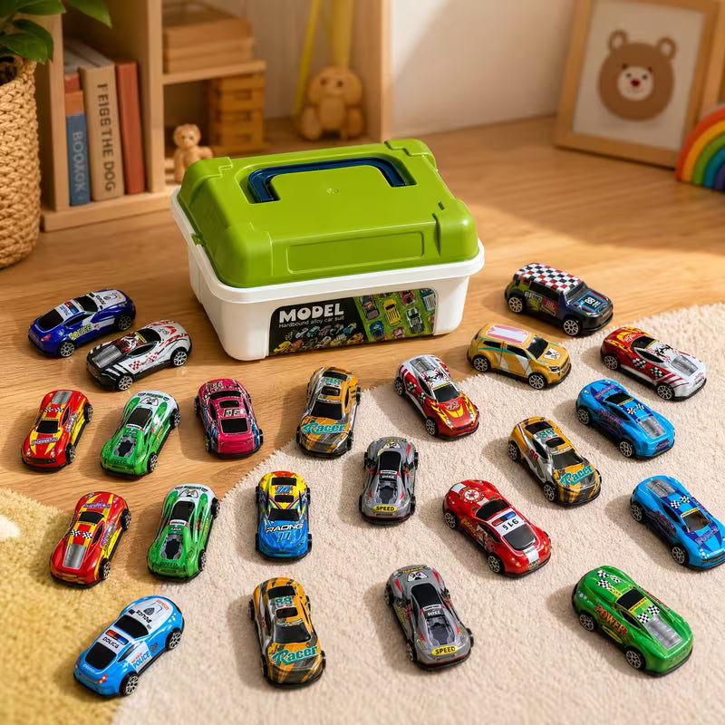 19Pcs Toy Car Party Favor Set, Multi-Item Car Toys with Storage Box