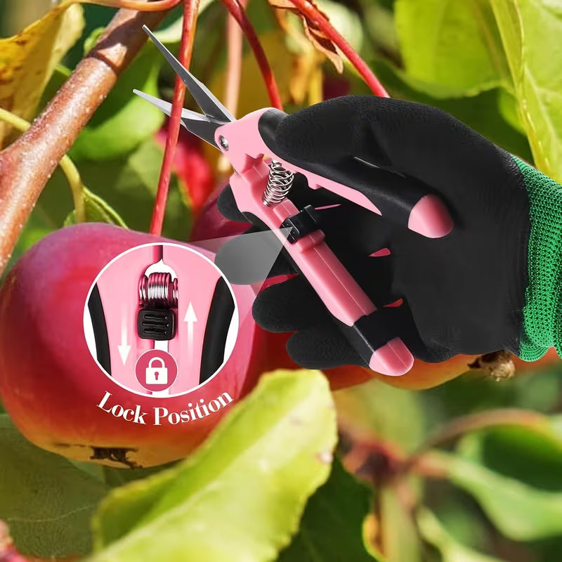 5pcs Pink Professional Pruning Scissors, Flower Cutting Gardening Shears, Stainless Steel Blades