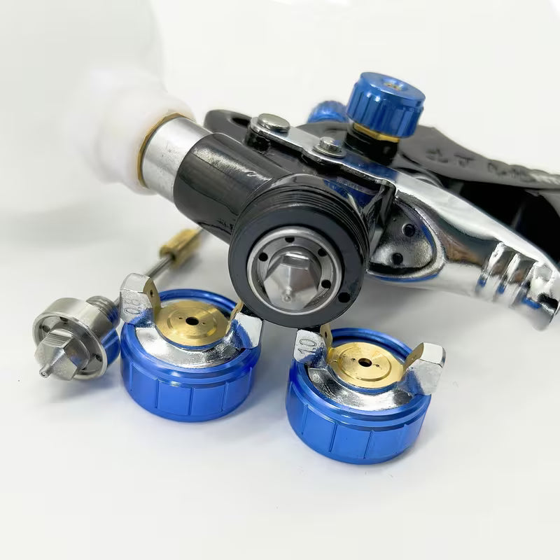 Professional Mini HVLP Spray Gun - 0.8mm & 1.0mm Nozzles - 250ml Plastic Cup - Gravity Feed with Filter & Air Regulator Kit