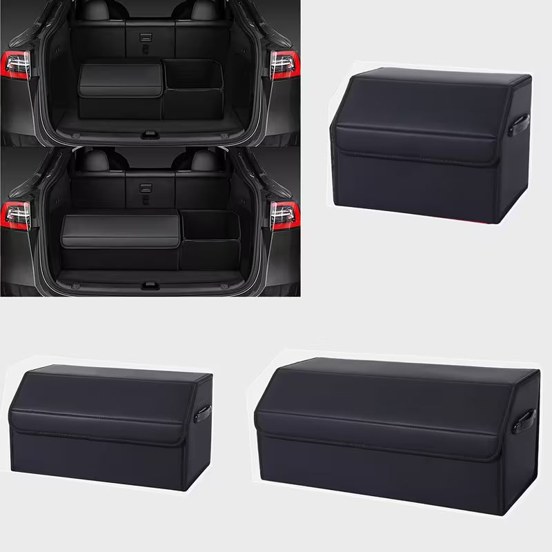 2pcs Car Trunk Organizer Set, Faux Leather Storage Bins, Extra Large Size, Lid Included