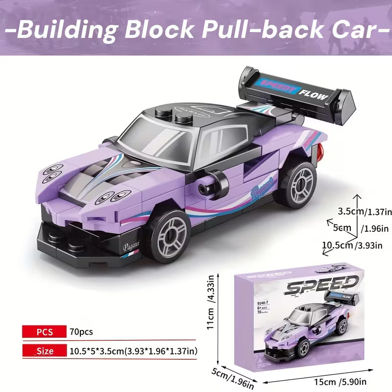 [Miniature Car Blocks] 6pcs Miniature Car Building Blocks, Small Particle Toy Speed Pull Back Car Model