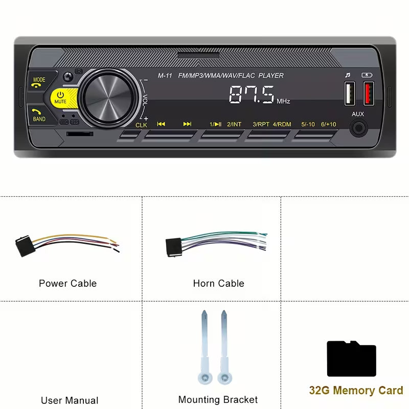 B-T Car Stereo | 5.1] B-T Single Din Car Stereo | 5.1 Multimedia Audio Receiver, Push to Talk, Hands-Free Call,