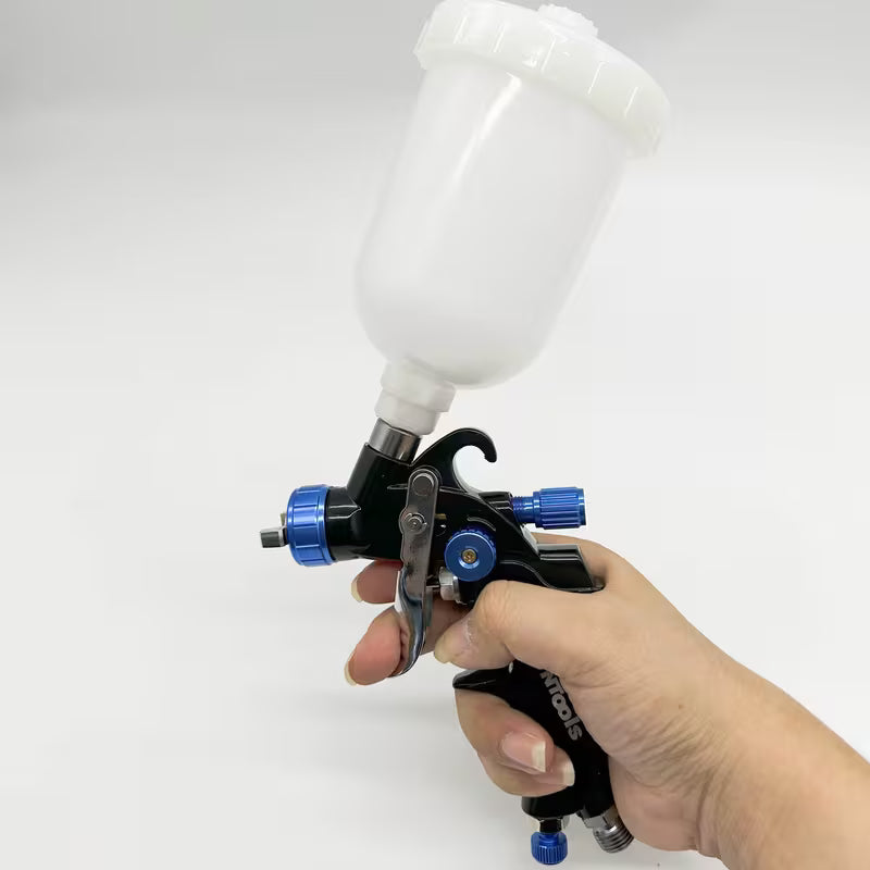 Professional Mini HVLP Spray Gun - 0.8mm & 1.0mm Nozzles - 250ml Plastic Cup - Gravity Feed with Filter & Air Regulator Kit