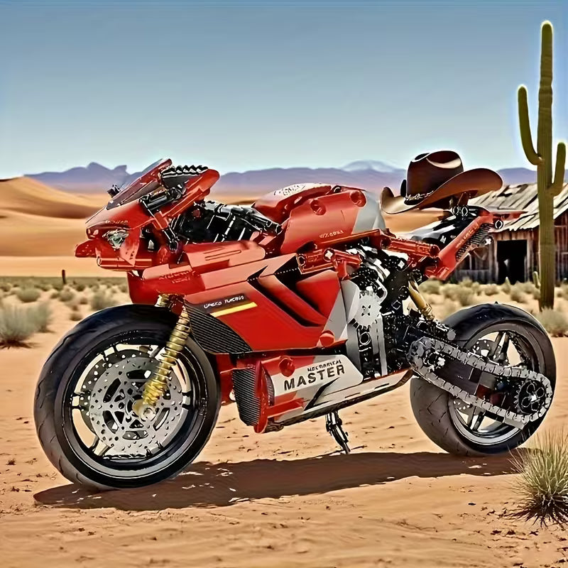 1089PCS Red Motorcycle Building Blocks