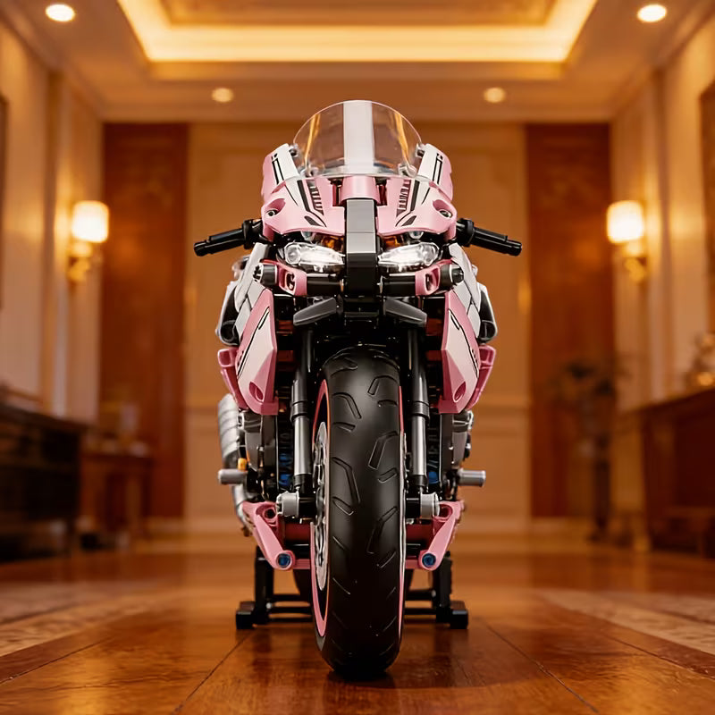 Pink Motorcycle Building Blocks, Sports Style Model Kit
