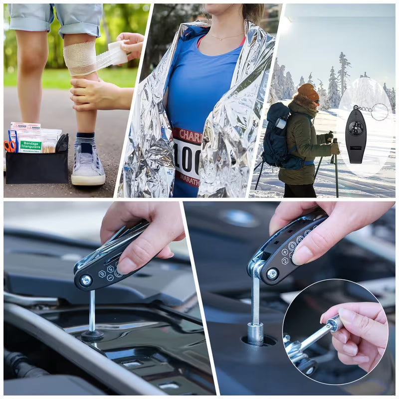 FCLUSLL Car Safety Roadside Kit, Car Emergency Jumper, Towing Rope & Multifunctional Shovel