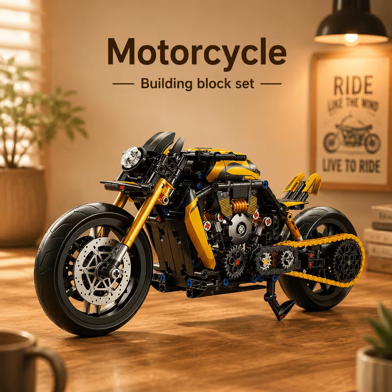 570+ PCS Black & Gold Retro Motorcycle Building Blocks