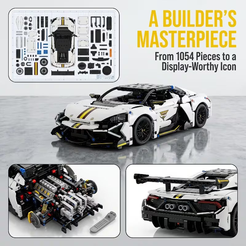 1054PCS Sports Car Building Blocks, STEM DIY Model Kit Friendly Storage Box & Birthday Gift for and Hobbyists