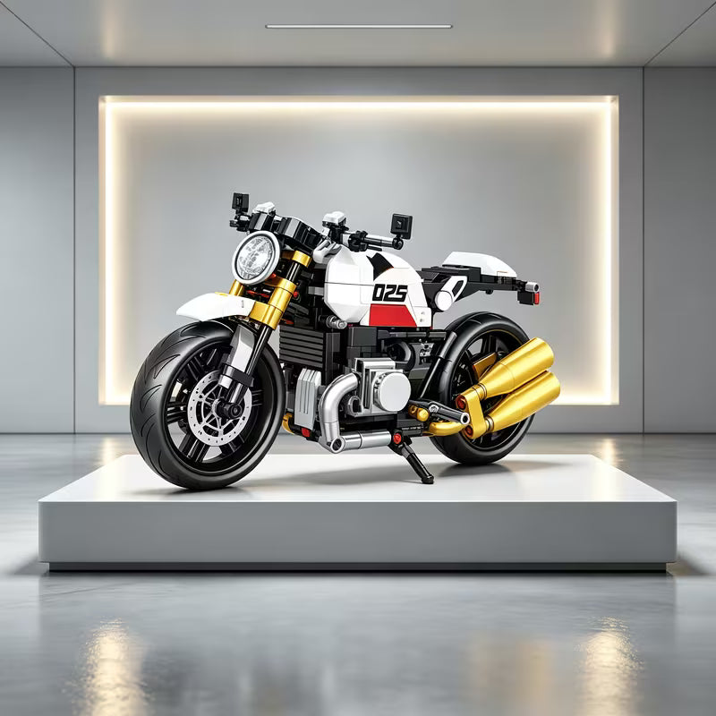 Retro Classic Motorcycle Building Blocks, Red Black White Model