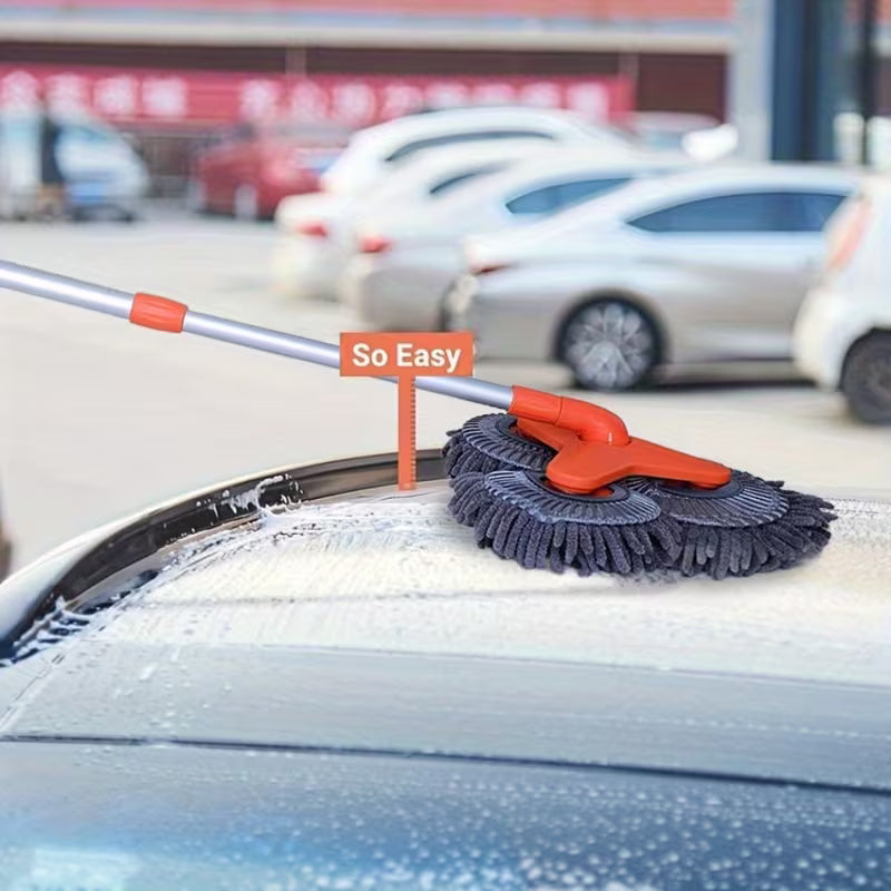 Newly Upgraded Microfiber Car Wash Brush Mop Kit with Long Handle, Chenille three Brush Head Mop, Duster Cleaning Supplies