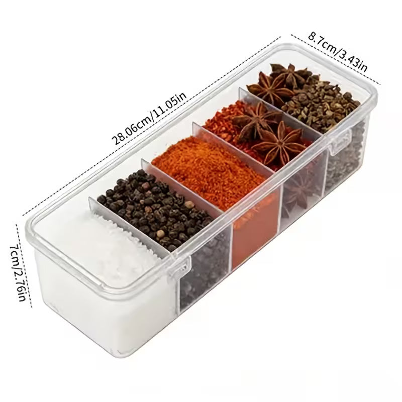 Five-Compartment Multi-Size Storage Containers - Stackable Reusable Spice, Snack & Grain Organizer