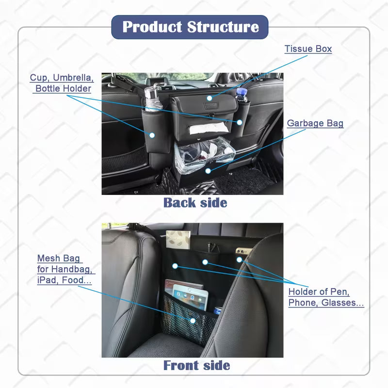 Car Trash Bag Garbage Can, Recycle Bin for Rubbish, Organizer Storage Container Between Front Seats