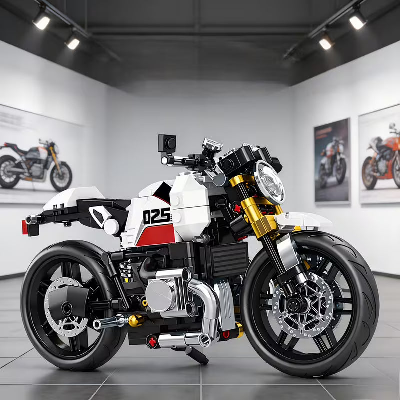 Retro Classic Motorcycle Building Blocks, Red Black White Model