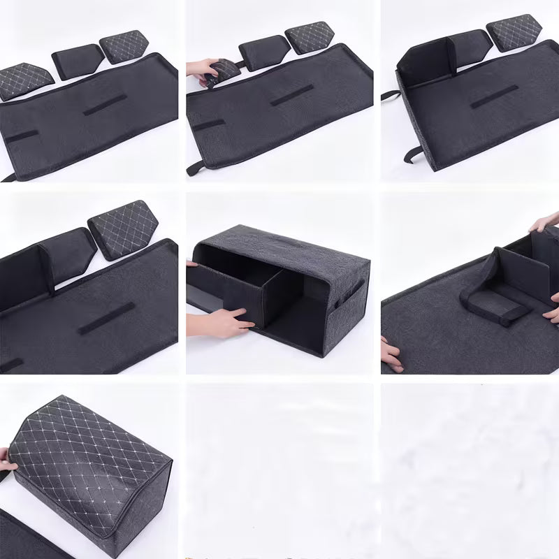 2pcs Car Trunk Organizer Set, Faux Leather Storage Bins, Extra Large Size, Lid Included