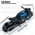1:8 Blue Retro Technic Motorcycle Building Blocks