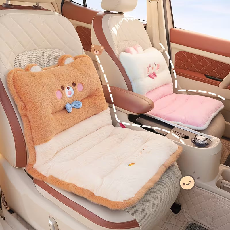1pc Cute Soft Plush Car Seat Cushion, Adorable Cartoon Design, Universal Winter Car Seat Protector