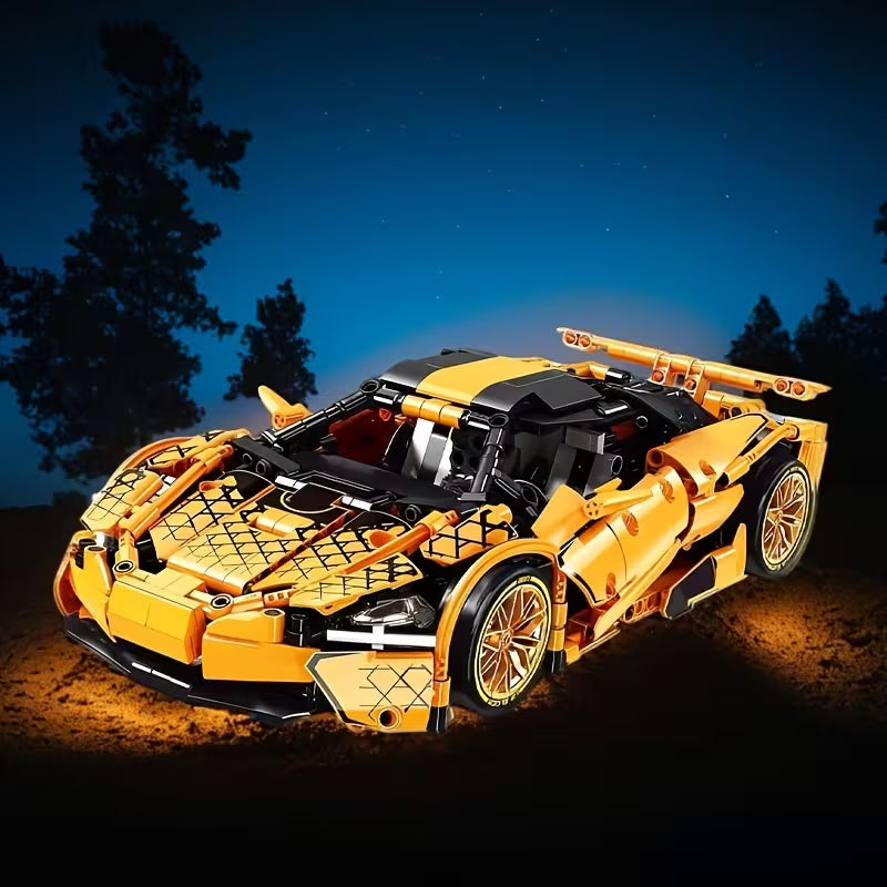 1128PCS Yellow Sports Car Building Blocks, ABS Display Model Surprise Gift for Christmas, Halloween, and Birthdays