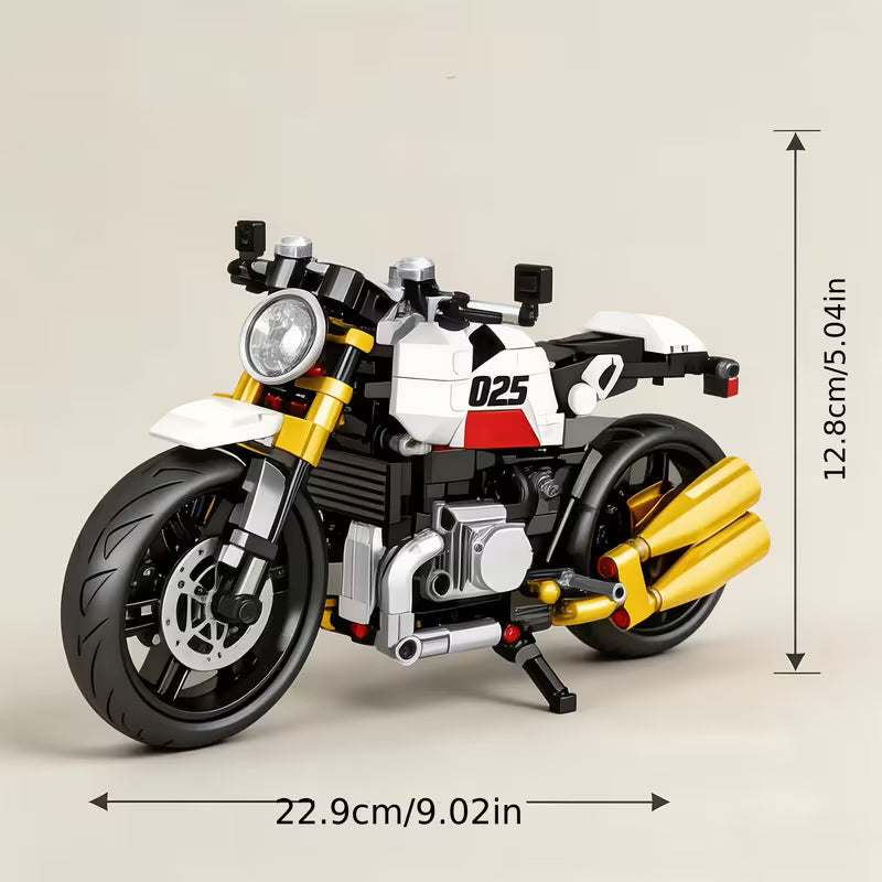 Retro Classic Motorcycle Building Blocks, Red Black White Model