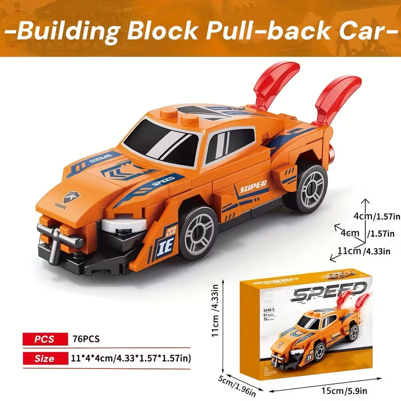 [Miniature Car Blocks] 6pcs Miniature Car Building Blocks, Small Particle Toy Speed Pull Back Car Model