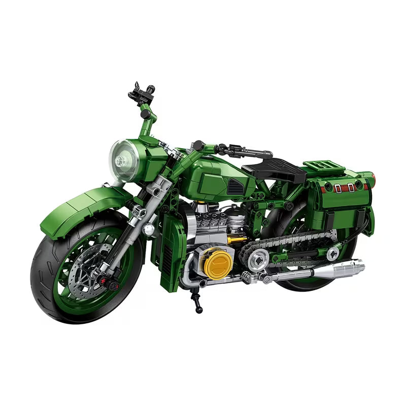 Retro Green Motorcycle Building Blocks