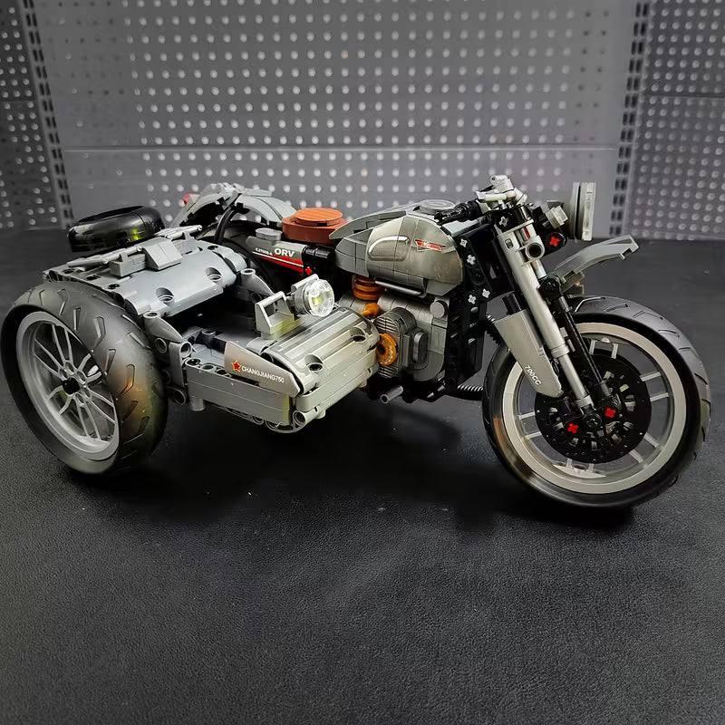Retro Three-Wheel Motorcycle Building Blocks