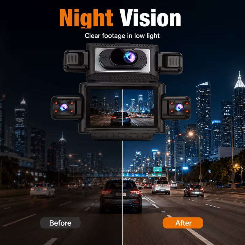 [1080P Night Vision] 4-Channel Car DVR Dash Cam, 1080P Front Recording With Rear