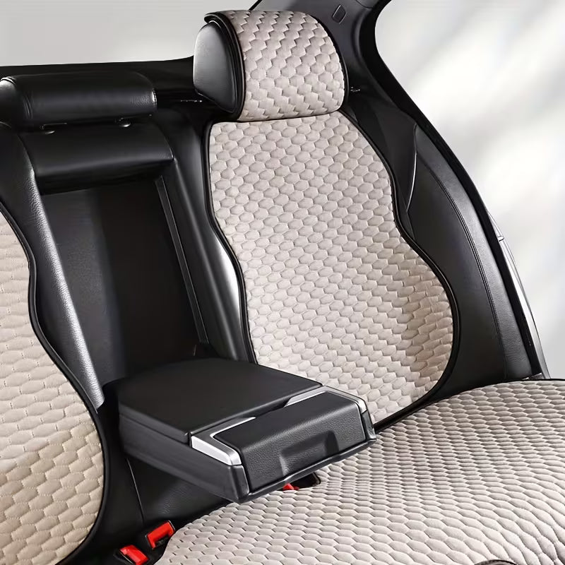 11pcs Car Seat Cushion Set, New Ice Bean Design, Small Hexagon Pattern, Summer Comfort, Exquisite Design, Cool and Breathable for Summer, Anti-Slip