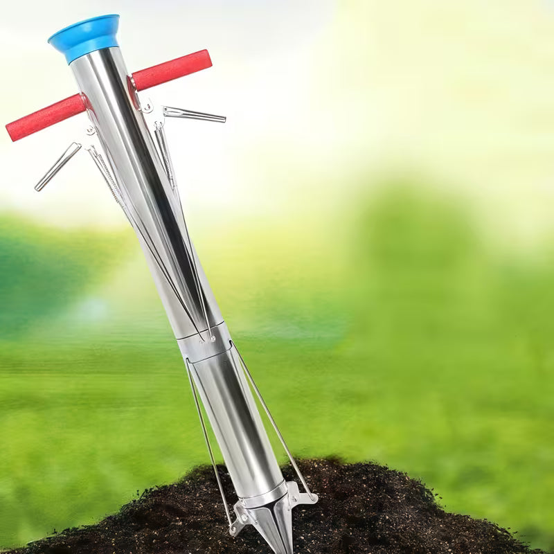 1pc Modern Stainless Steel Garden Transplanting Tool, Long Handle Bulb Planter, Multi-Functional Vegetable Seedling Planter