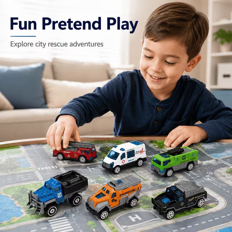 Mini Alloy Engineering and Rescue Vehicle Toy Set, Fire Truck, Ambulance and Off-Road Cars
