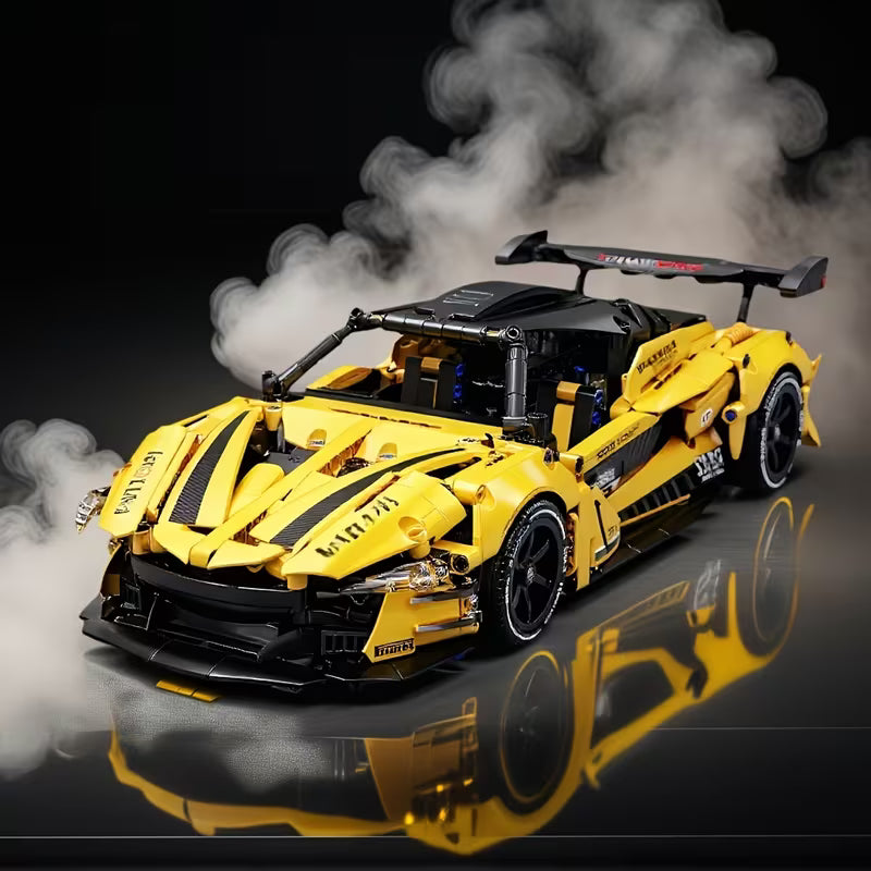 New 2026 ABS Plastic Building Blocks, Yellow Sports Car Interlocking Blocks, Desktop Bookshelf Ornament, Hands-On Assembly Toy, Holiday Gift
