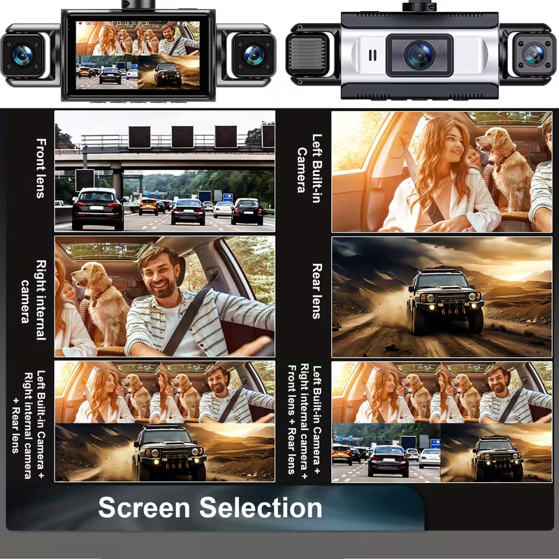 Car Dash Cam, Genuine 4-Channel, 1080P Full HD Front & 720P Rear & Sides, 4-Inch IPS Display, Rotating Lens