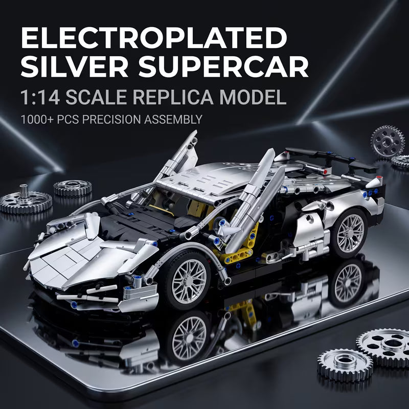 925PCS Classic Retro Silver Sports Car Building Blocks