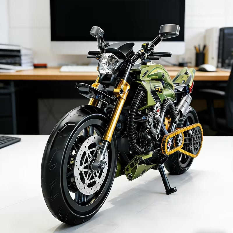 1:8 Large Scale Iron Knight Motorcycle Building Blocks