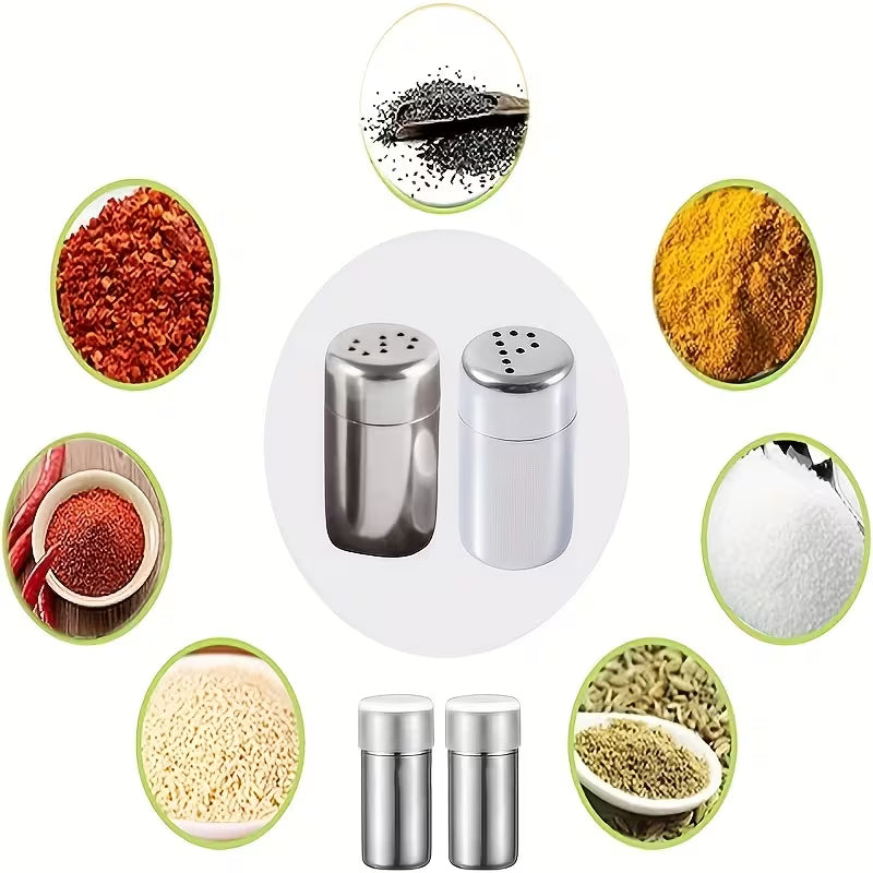 2pcs Mini Salt and Pepper Sets - Stainless Steel Salt and Pepper Shakers Set