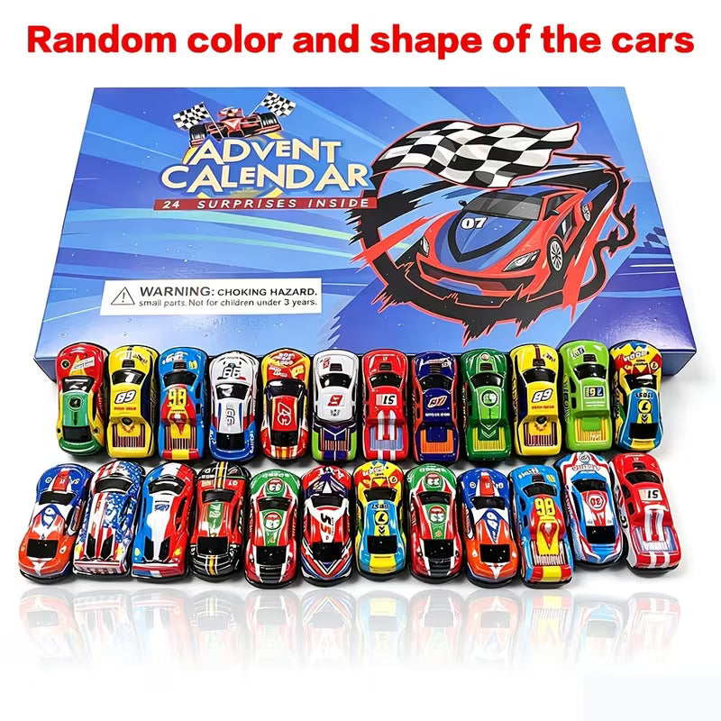 Christmas Cars Advent Calendar, 24-Day Pull-Back Racing Car Toys for Kids
