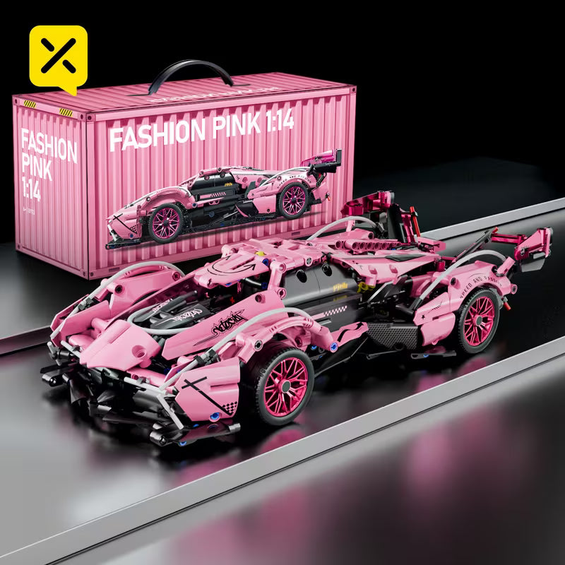 1000PCS Pink Super Sports Car Building Blocks, DIY Model Kit