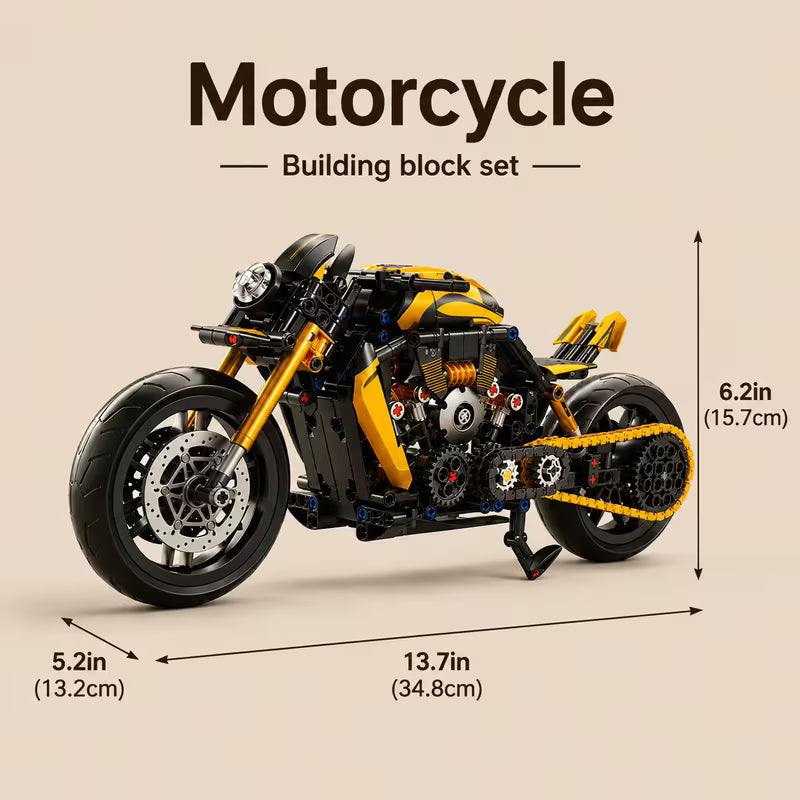 570+ PCS Black & Gold Retro Motorcycle Building Blocks