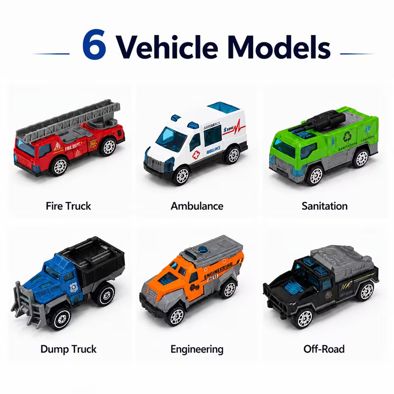 Mini Alloy Engineering and Rescue Vehicle Toy Set, Fire Truck, Ambulance and Off-Road Cars