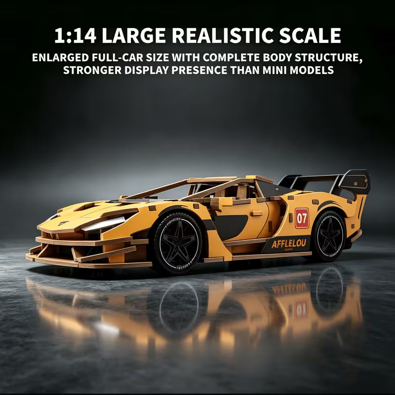 3D Wooden Racing Car Puzzle Kit, DIY Assembly Sports Car Vehicle Model, Hand Craft Wood Building Set, Desktop Display Decor for Hobby Collectors