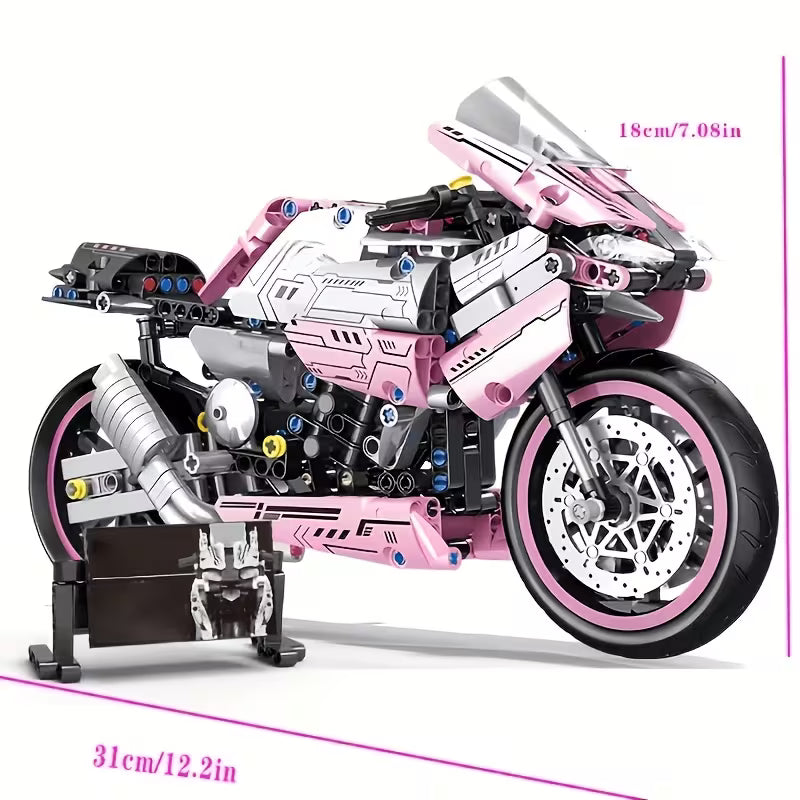 Pink Motorcycle Building Blocks, Sports Style Model Kit