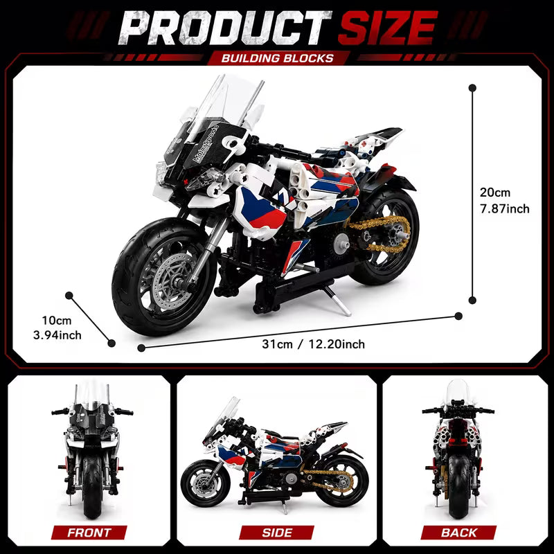 Tech Motorcycle Building Blocks, DIY Model Kit with Steering